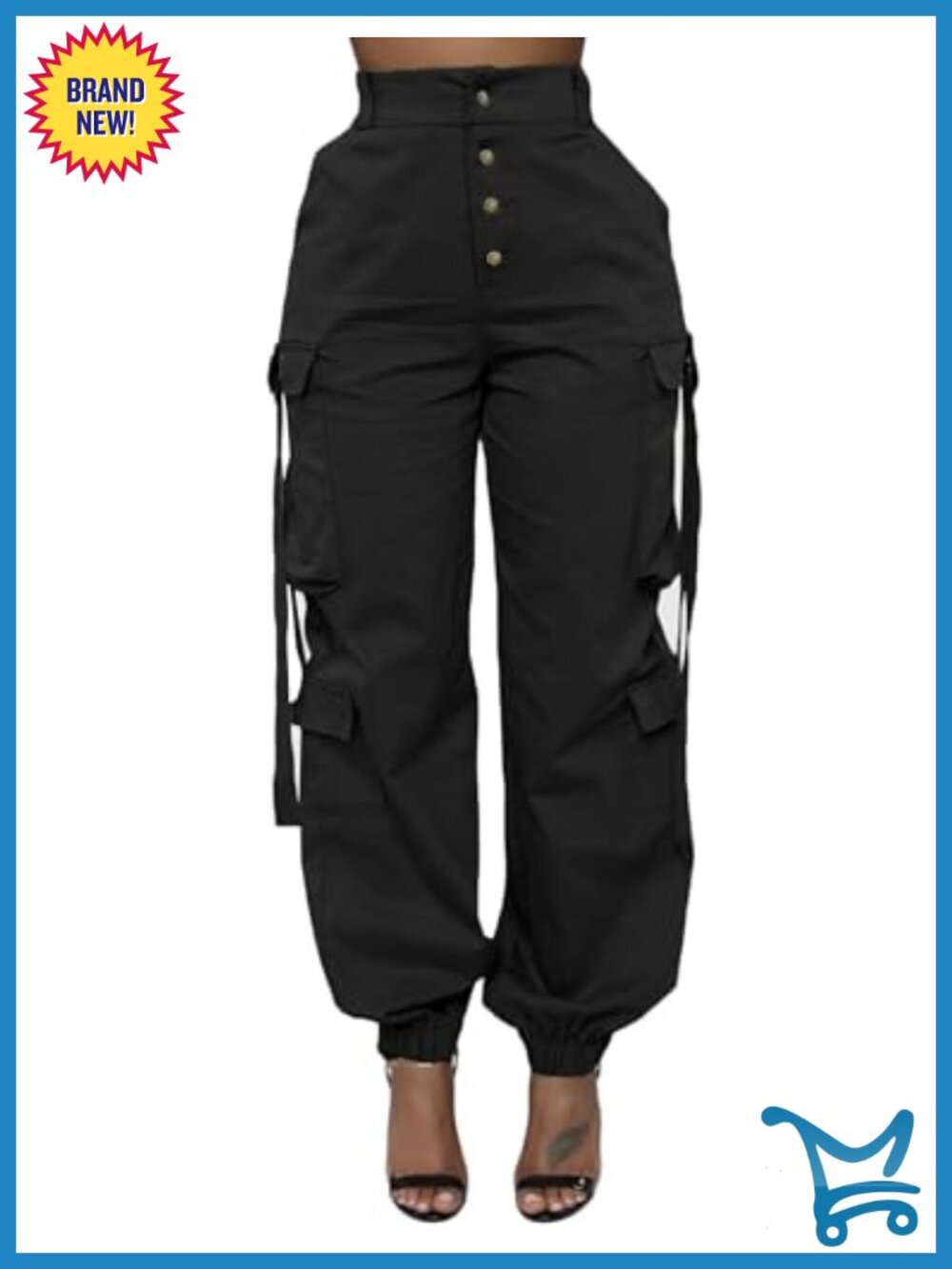 Plus Size Cargo Pants High Rise Elastic Waist Trousers with Pockets